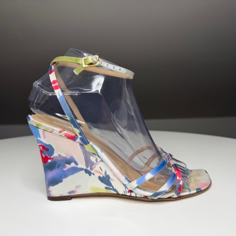 Vintage Collectors 2005 Kate Spade Watercolor Floral Satin Wedge Heels‎ Ankle